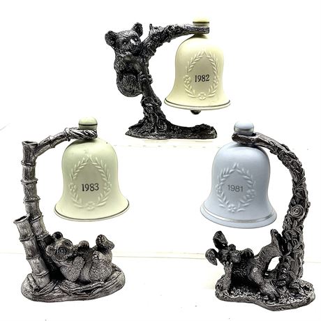 1981-1983 Michael Ricker Pewter Animal Stands with Ceramic Bells