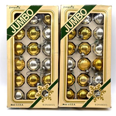 Vintage Gold and Silver Christmas Tree Glass Bulb Ornaments - 2 Packs