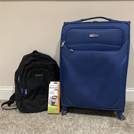 Blue Samsonite Soft Sided Rolling Suitcase with Backpack and Bag Bungee