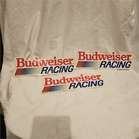 "Budweiser Racing" stickers or decals.
