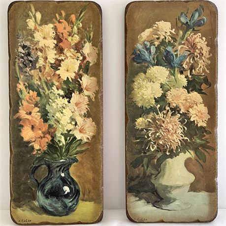 Pair of Rudolph Calao Painted Still Life Wall Plaques
