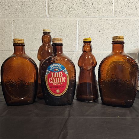 Vintage 1976 Log Cabin Syrup Bicentennial Flasks & 1975 Mrs. Buttersworth's