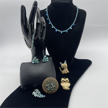 Vtg Rhinestone Accented Costume Jewelry