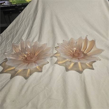 Vintage Fostoria Heirloom Pair Pink Opalescent Flared Flora Candle Holders