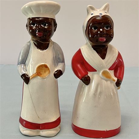 Vtg Large Black Americana Aunt Jemima & Uncle Moses Salt & Pepper Shakers