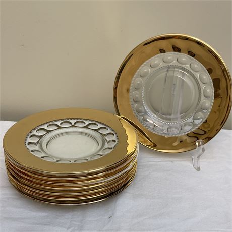 (8) Vtg Gold Flased King Crown Thumbprint Salad Plates