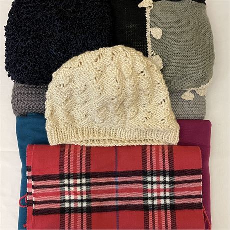 Winter Knitted Hat & (7) Scarves