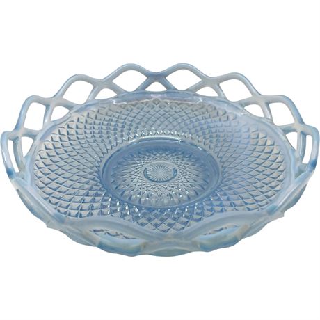 Vtg Imperial Glass "Katy" Blue Opalescent Laced Edge Bowl