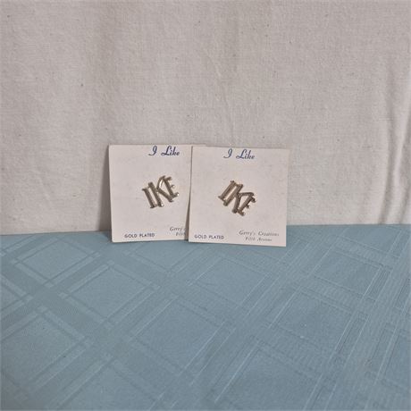 Vtg 2 Gold Plated "I LIKE IKE" Lapel Pins