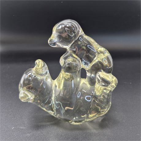 Vintage Art Glass Mother & Baby Bear Figurine