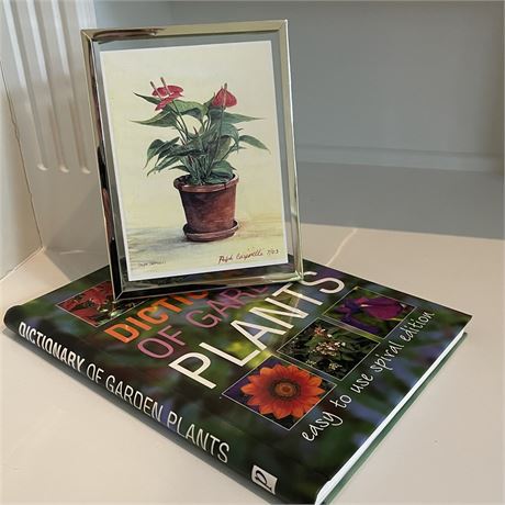 Dictionary of Gardens Plants Book and Cute Framed Picture