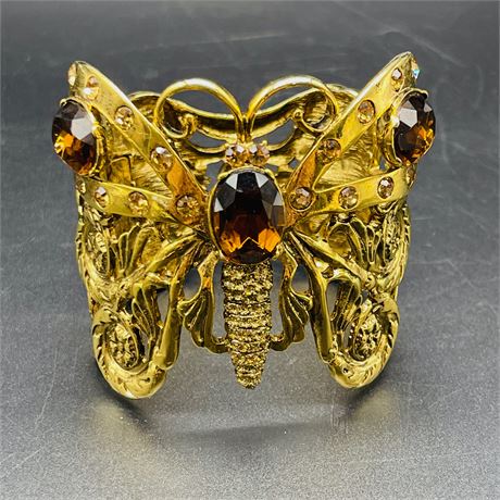 Chico's Gold Tone Butterfly Statement Cuff Bracelet