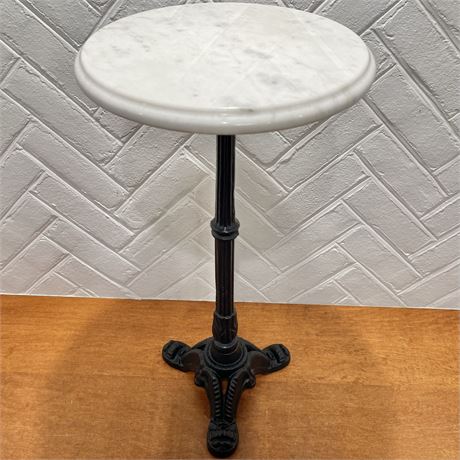 Cast Iron Marble-Top Petite Accent Side Table / Plant Stand