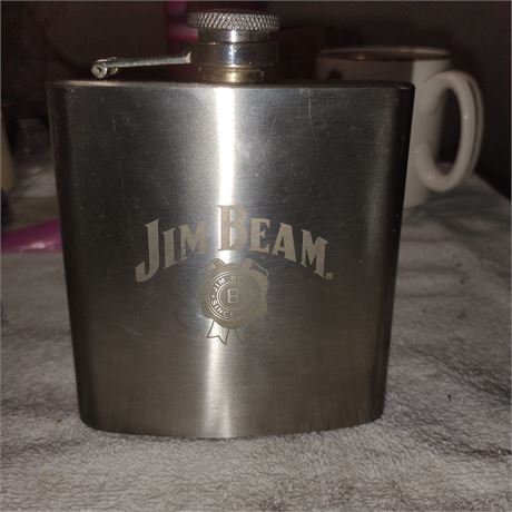 Jim Beam stainless steel hip flask.
