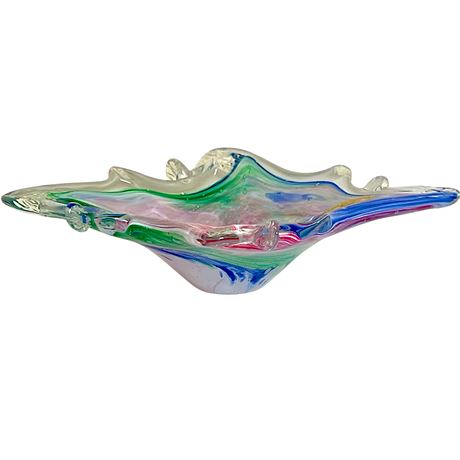 Vtg Murano Italian Art Glass Multi-Colored Console Bowl