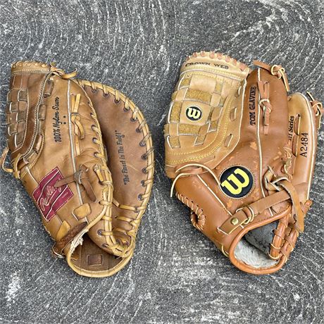 Wilson Tom Glavine & Rawlings Chris Chambliss Genuine Leather First Base Glove