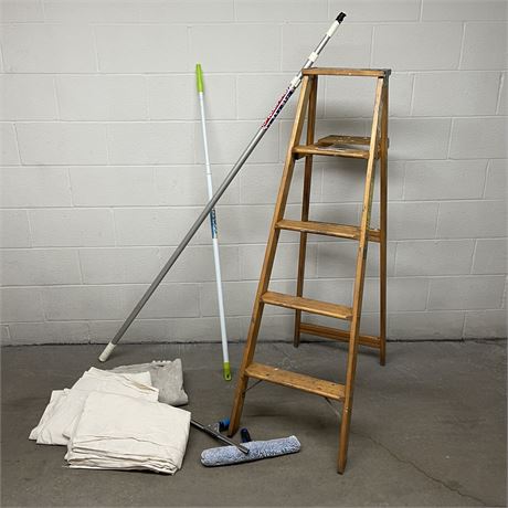 Painters Essentials w/ 5 ft Ladder, Telescopic Poles, Drop Cloths, & Squeegees