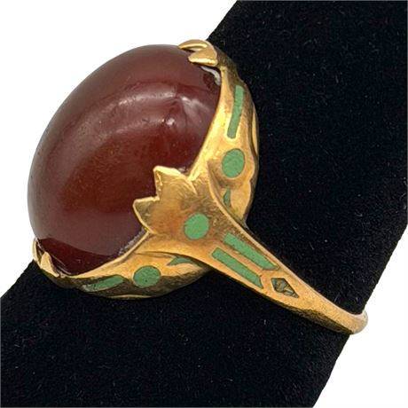 14K Yellow Gold Carnelian Stone Size 7.5 Ring