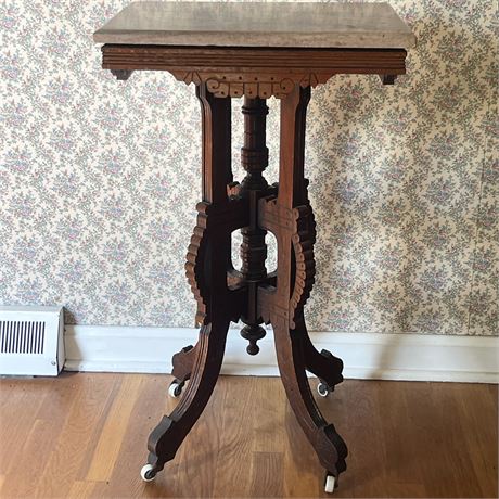 Antique Victorian Eastlake Marble Top Side Table on Casters