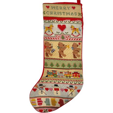 Vtg Needlepoint Christmas Stocking