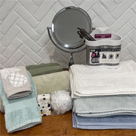 Bathroom Bundle w/ Lighted Mirror, Styling Station, Towels & More