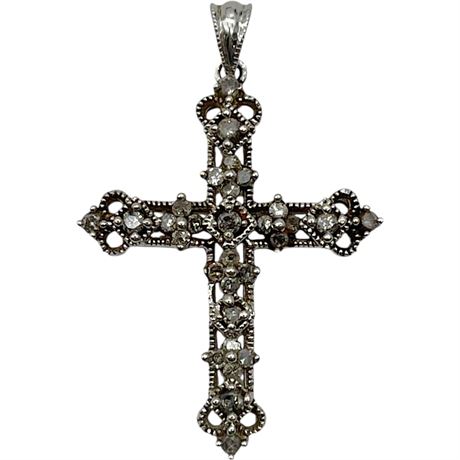 10K White Gold Diamond / CZ Cross Pendant