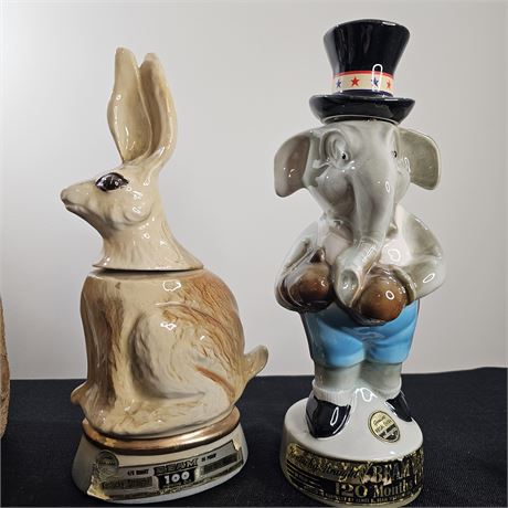 Jim Beam "Texas Jack Rabbit" & "Elephant Boxer" Decanters