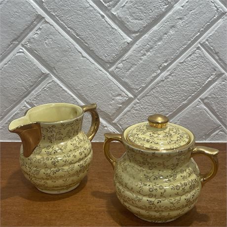 Vtg Porcelain Covered Sugar & Creamer Guaranteed 22K Gold Set