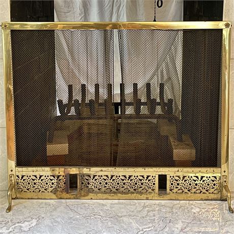 Vtg Brass Fireplace Screen