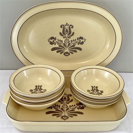 Pfaltzgraff "Village" Baking Dish, Serving Tray & (6) Bowls