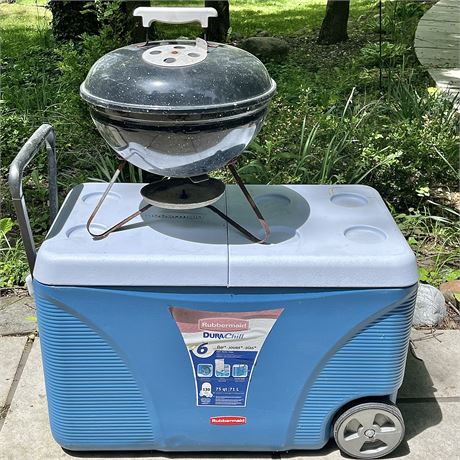 Rubbermaid DuraChill 75 Qt 2-Wheel Cooler & Weber Portable Charcoal Grill