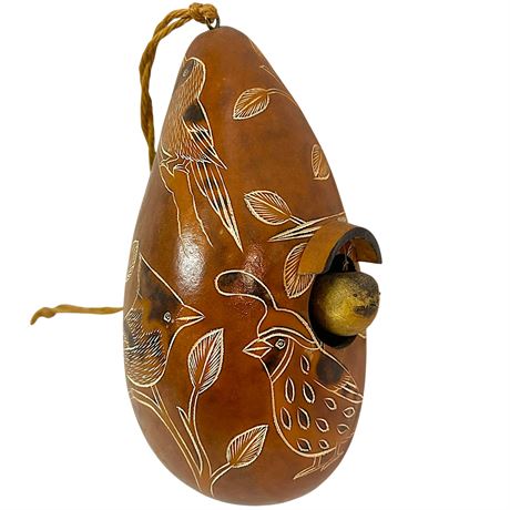Peruvian Hand-Etched Gourd Hanging Birdhouse