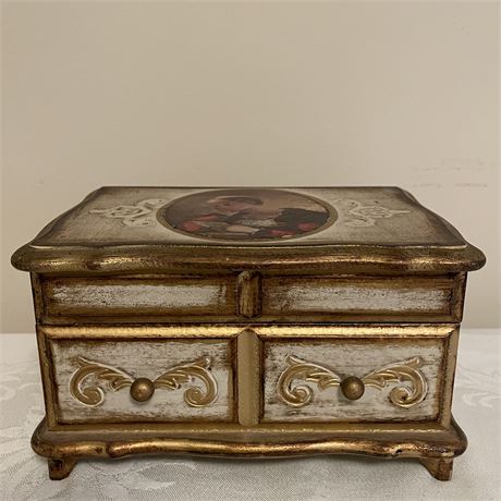 Vintage Gold Gilt Wood Musical Jewelry Box