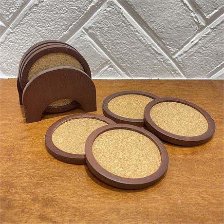Midcentury Coasters with Wooden Holder