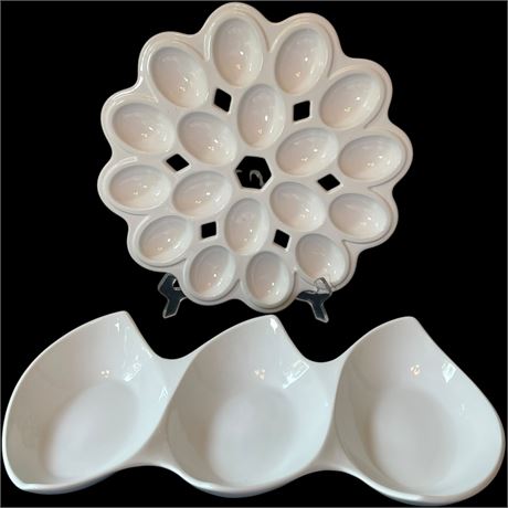Pure White Bianco Nero Divided Serving Bowl & Domain Porcelain Deviled Egg Dish