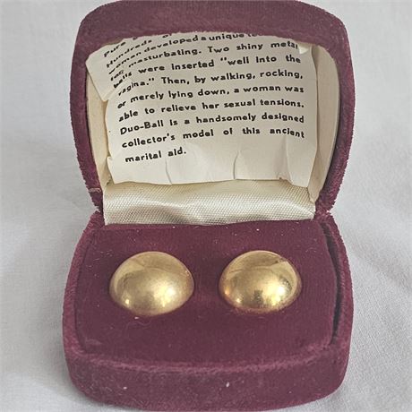 Duo-Ball presented as a collector's model of an ancient marital aid 24 KT Plate