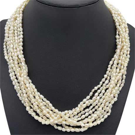 14K Gold Clasp Multi-Strand Pearl Necklace