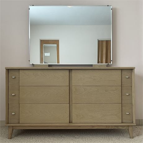 Mid-Century Modern 6 Drawer Dresser w/ Detachable Beveled Mirror