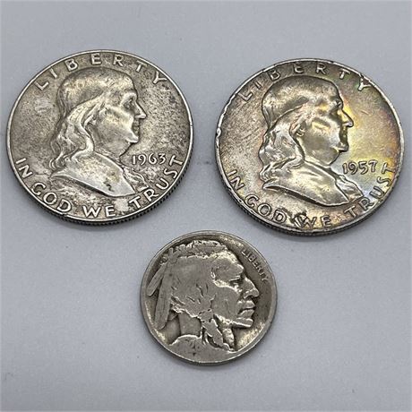 1957 and 1963 Silver Quarter w/ Buffalo Head Nickel