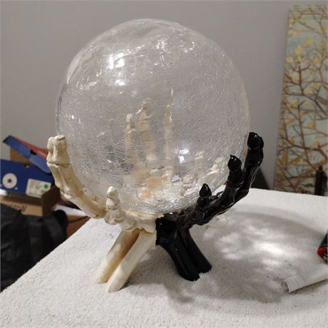 Crystal Bal Skeleton Hands Fortune Teller Crackle Glass