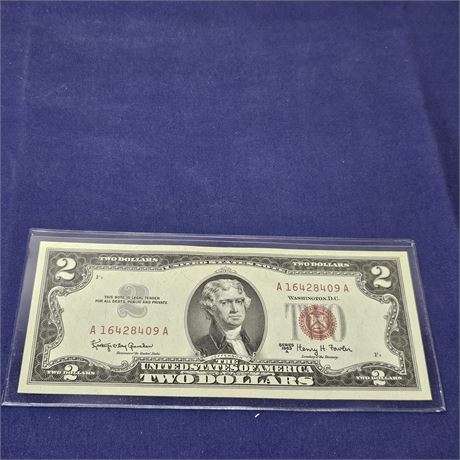 1963A Red Seal $2.00 Bill in Protective Sleeve