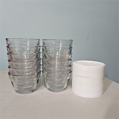 Pampered Chef 3/4 Cup Glass Bowls w/Lids~Set of 12