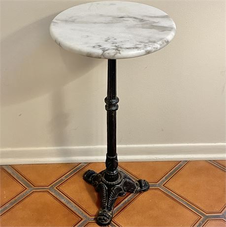 Vtg Marble Top Cast Iron Base Side Table