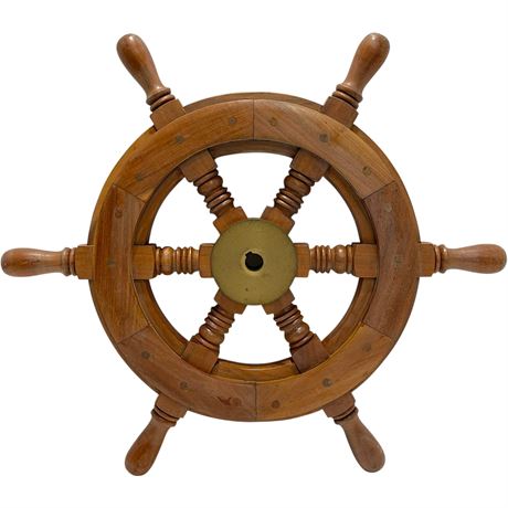 Nautical Wood Ship Wheel w/ Metal Hub