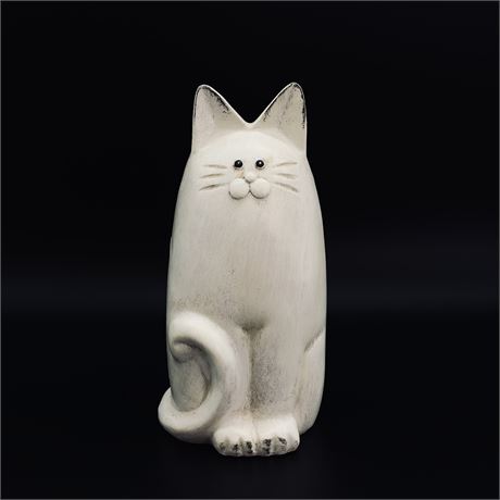 Decorative White Sitting Cat Resin Figure - 8"T