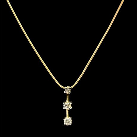 14K Italian Gold Diamond Three-Stone Bar Necklace