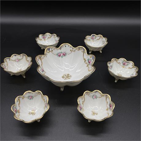 7 Piece Hand Painted Nippon Footed Nut / Berry Bowl Set