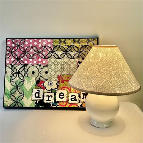 Decorative Wall Hanging with Small White Bedroom Lamp