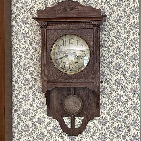 1912 Antique Gloria Pendulum Wall Clock w/ Key (needs work - see description)