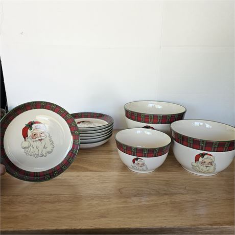 Cracker Barrel "Christmas in the woods"  Mixing Bowls & Plates Set